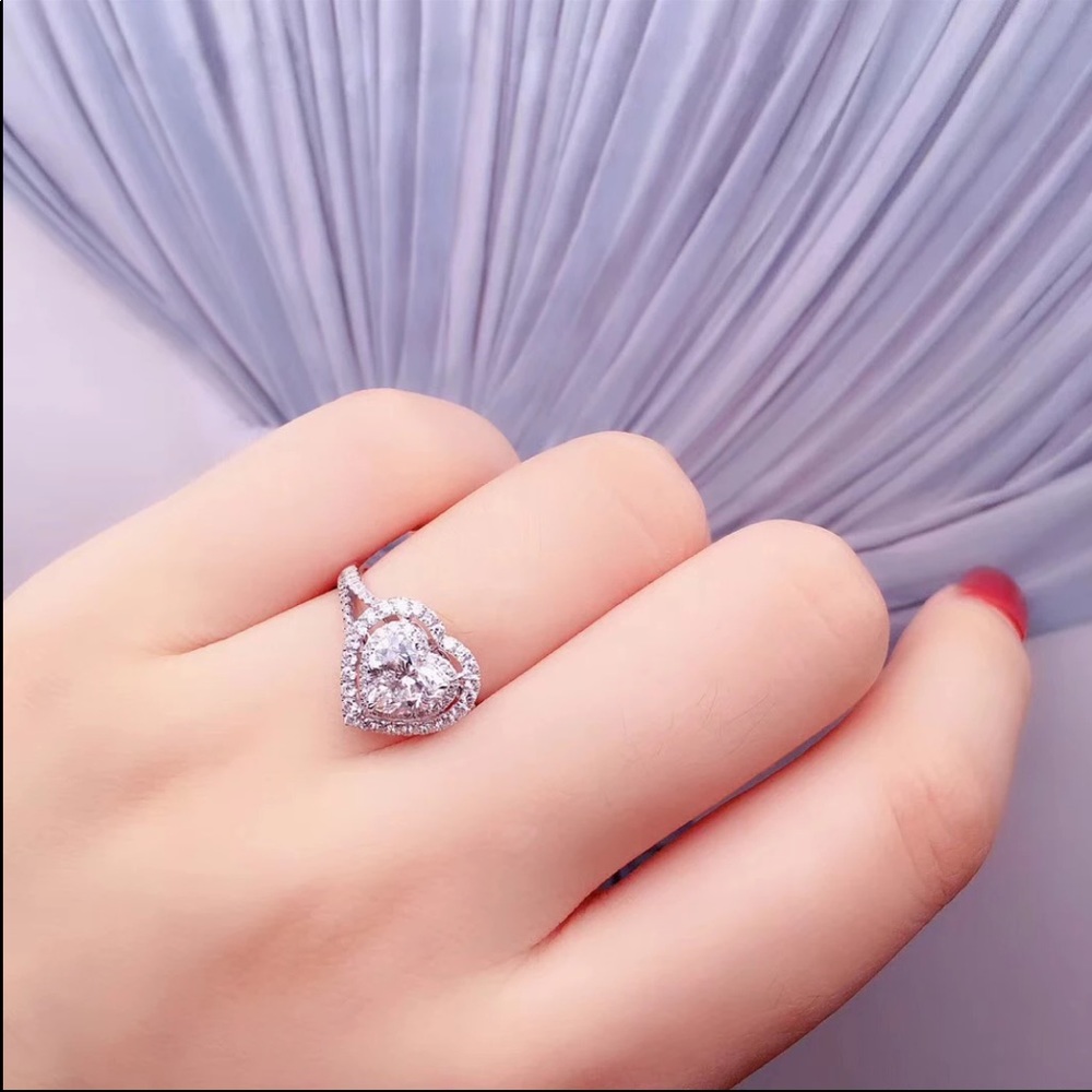 New 925 Silver Lovely Heart Diamond Bridal Ring 💍 - Picture 4 of 4